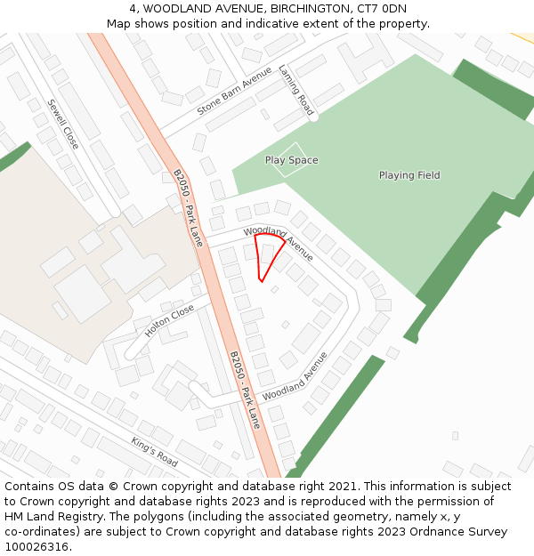 4, WOODLAND AVENUE, BIRCHINGTON, CT7 0DN: Location map and indicative extent of plot