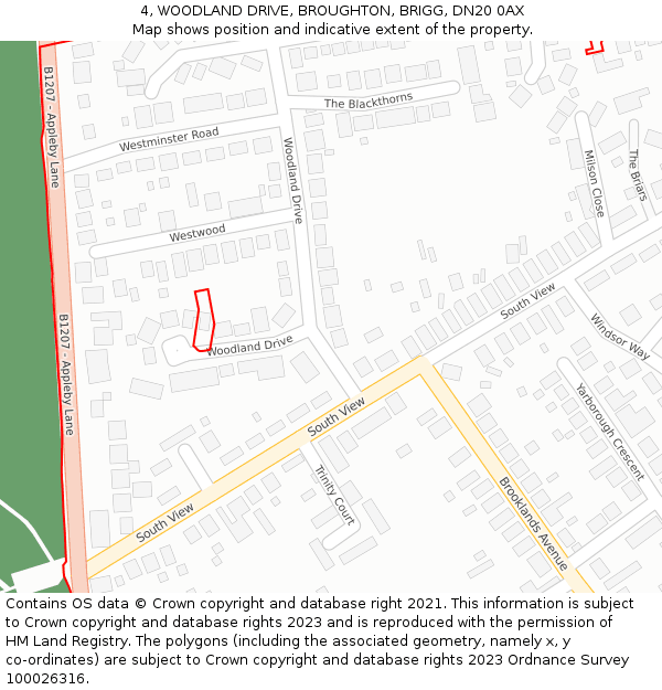 4, WOODLAND DRIVE, BROUGHTON, BRIGG, DN20 0AX: Location map and indicative extent of plot