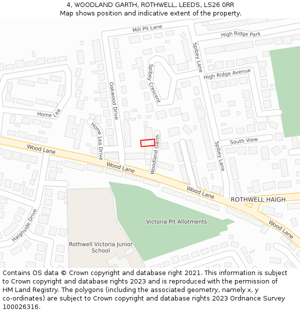 4, WOODLAND GARTH, ROTHWELL, LEEDS, LS26 0RR: Location map and indicative extent of plot