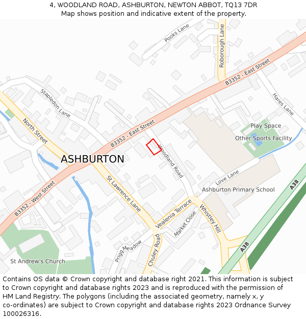 4, WOODLAND ROAD, ASHBURTON, NEWTON ABBOT, TQ13 7DR: Location map and indicative extent of plot