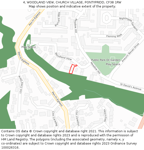 4, WOODLAND VIEW, CHURCH VILLAGE, PONTYPRIDD, CF38 1RW: Location map and indicative extent of plot