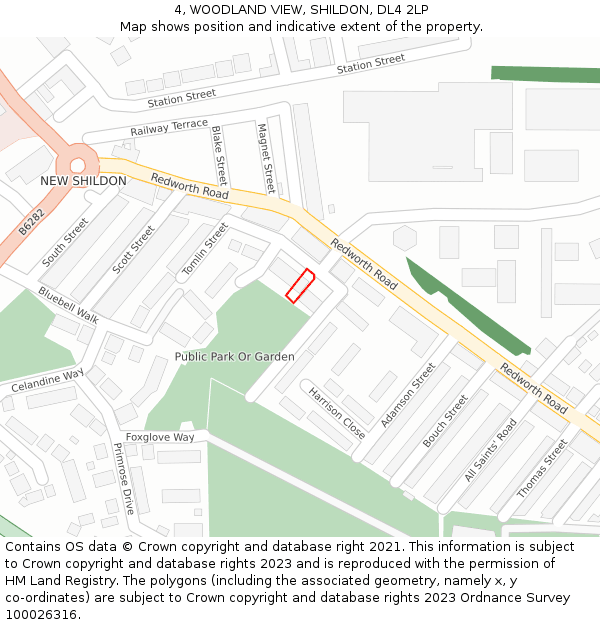 4, WOODLAND VIEW, SHILDON, DL4 2LP: Location map and indicative extent of plot