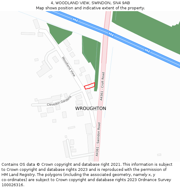 4, WOODLAND VIEW, SWINDON, SN4 9AB: Location map and indicative extent of plot