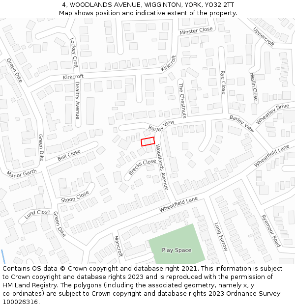 4, WOODLANDS AVENUE, WIGGINTON, YORK, YO32 2TT: Location map and indicative extent of plot