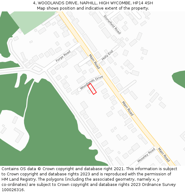 4, WOODLANDS DRIVE, NAPHILL, HIGH WYCOMBE, HP14 4SH: Location map and indicative extent of plot