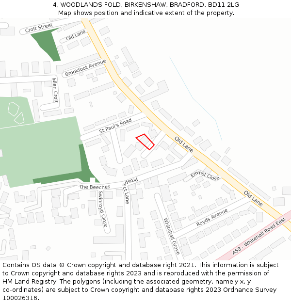 4, WOODLANDS FOLD, BIRKENSHAW, BRADFORD, BD11 2LG: Location map and indicative extent of plot