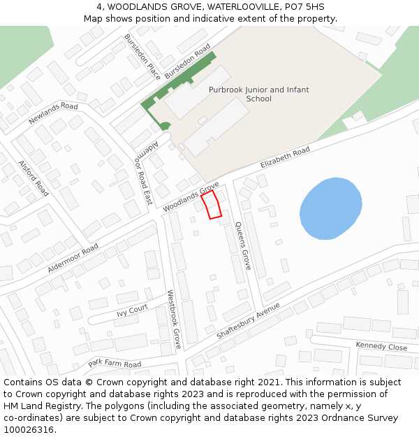 4, WOODLANDS GROVE, WATERLOOVILLE, PO7 5HS: Location map and indicative extent of plot