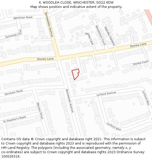 4, WOODLEA CLOSE, WINCHESTER, SO22 6DW: Location map and indicative extent of plot