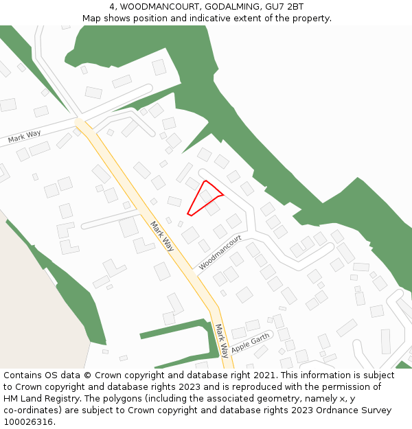 4, WOODMANCOURT, GODALMING, GU7 2BT: Location map and indicative extent of plot