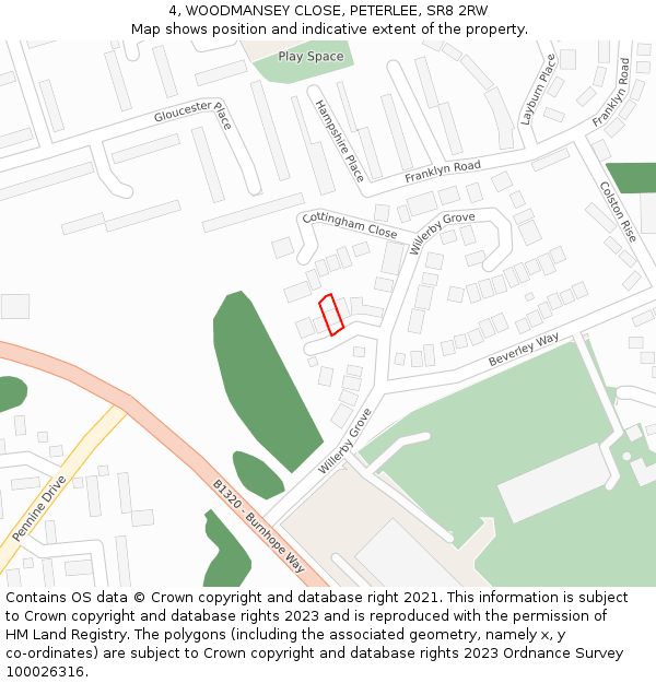 4, WOODMANSEY CLOSE, PETERLEE, SR8 2RW: Location map and indicative extent of plot