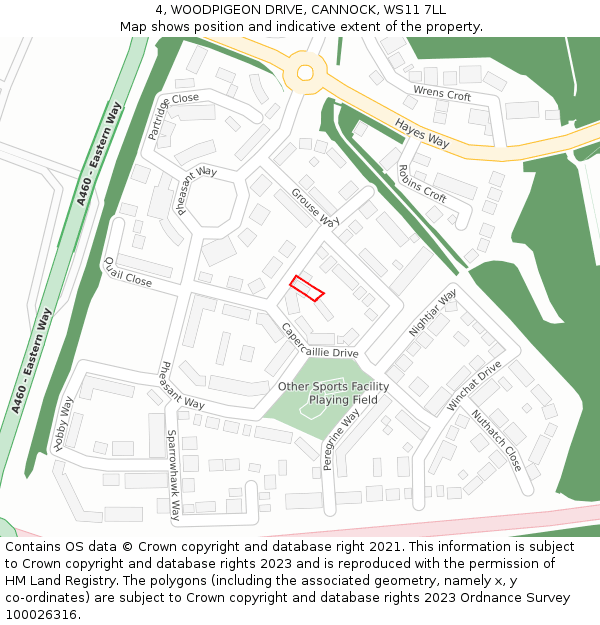 4, WOODPIGEON DRIVE, CANNOCK, WS11 7LL: Location map and indicative extent of plot