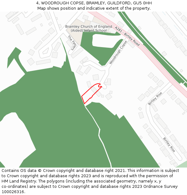 4, WOODROUGH COPSE, BRAMLEY, GUILDFORD, GU5 0HH: Location map and indicative extent of plot