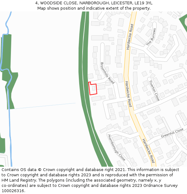 4, WOODSIDE CLOSE, NARBOROUGH, LEICESTER, LE19 3YL: Location map and indicative extent of plot