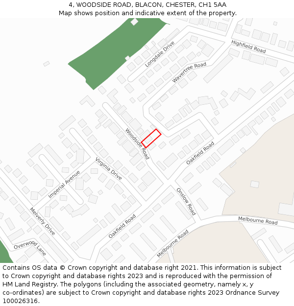 4, WOODSIDE ROAD, BLACON, CHESTER, CH1 5AA: Location map and indicative extent of plot