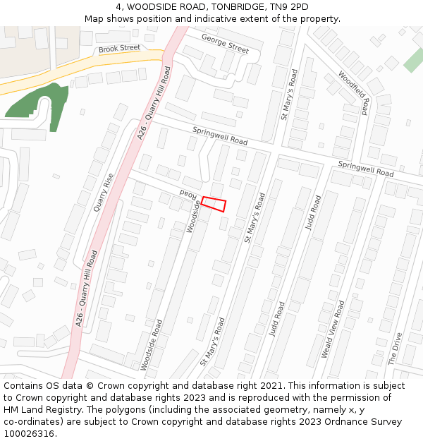 4, WOODSIDE ROAD, TONBRIDGE, TN9 2PD: Location map and indicative extent of plot