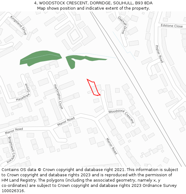 4, WOODSTOCK CRESCENT, DORRIDGE, SOLIHULL, B93 8DA: Location map and indicative extent of plot