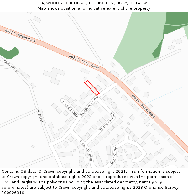 4, WOODSTOCK DRIVE, TOTTINGTON, BURY, BL8 4BW: Location map and indicative extent of plot