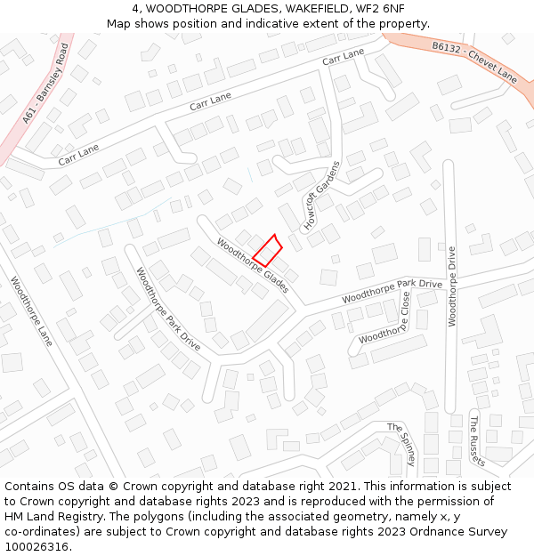 4, WOODTHORPE GLADES, WAKEFIELD, WF2 6NF: Location map and indicative extent of plot