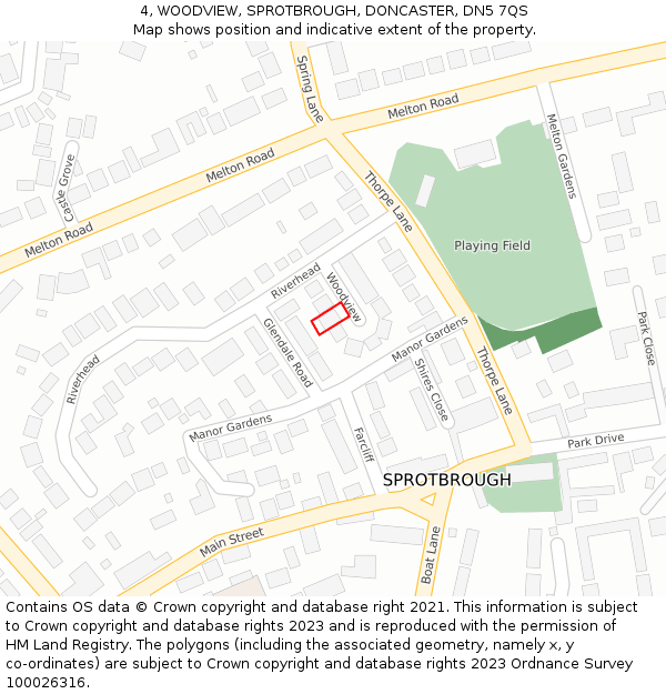 4, WOODVIEW, SPROTBROUGH, DONCASTER, DN5 7QS: Location map and indicative extent of plot