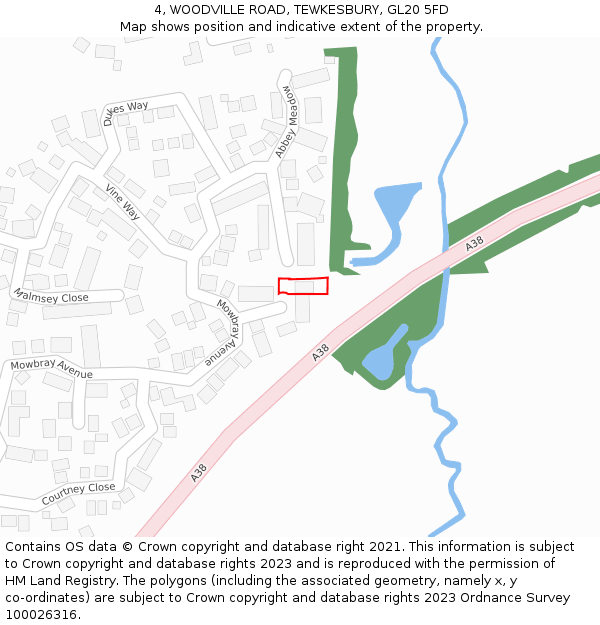 4, WOODVILLE ROAD, TEWKESBURY, GL20 5FD: Location map and indicative extent of plot