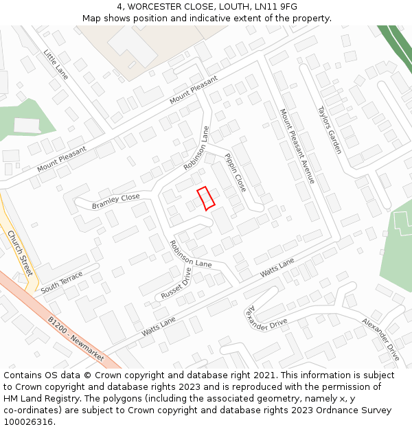 4, WORCESTER CLOSE, LOUTH, LN11 9FG: Location map and indicative extent of plot