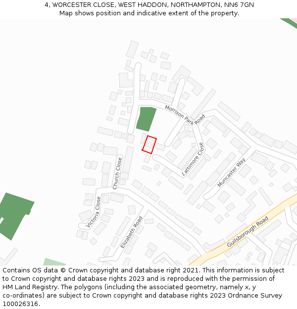 4, WORCESTER CLOSE, WEST HADDON, NORTHAMPTON, NN6 7GN: Location map and indicative extent of plot