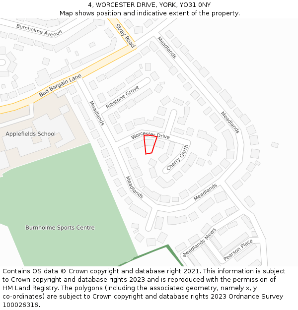 4, WORCESTER DRIVE, YORK, YO31 0NY: Location map and indicative extent of plot