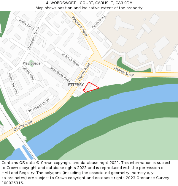 4, WORDSWORTH COURT, CARLISLE, CA3 9DA: Location map and indicative extent of plot