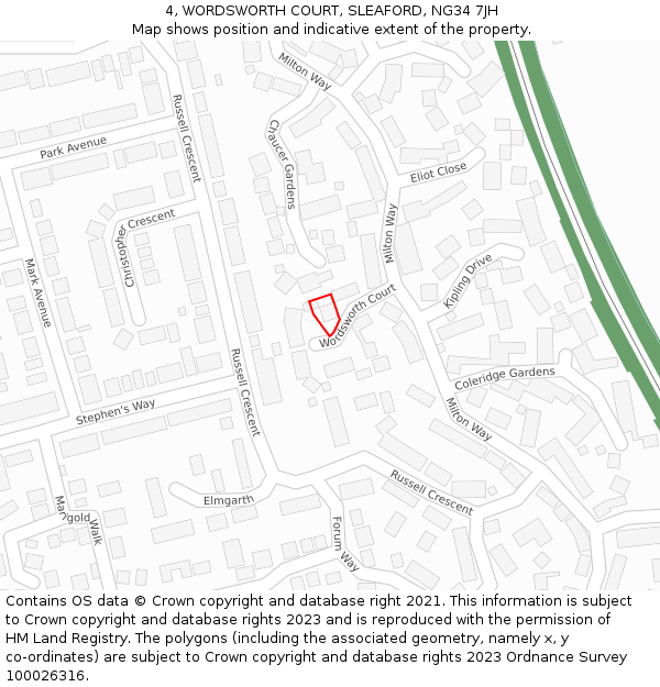 4, WORDSWORTH COURT, SLEAFORD, NG34 7JH: Location map and indicative extent of plot