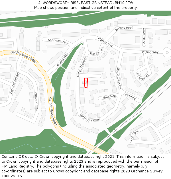 4, WORDSWORTH RISE, EAST GRINSTEAD, RH19 1TW: Location map and indicative extent of plot