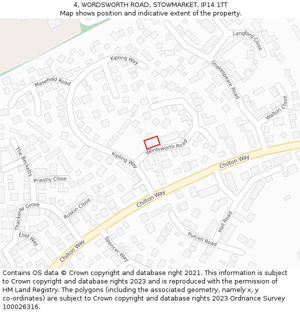 4, WORDSWORTH ROAD, STOWMARKET, IP14 1TT: Location map and indicative extent of plot