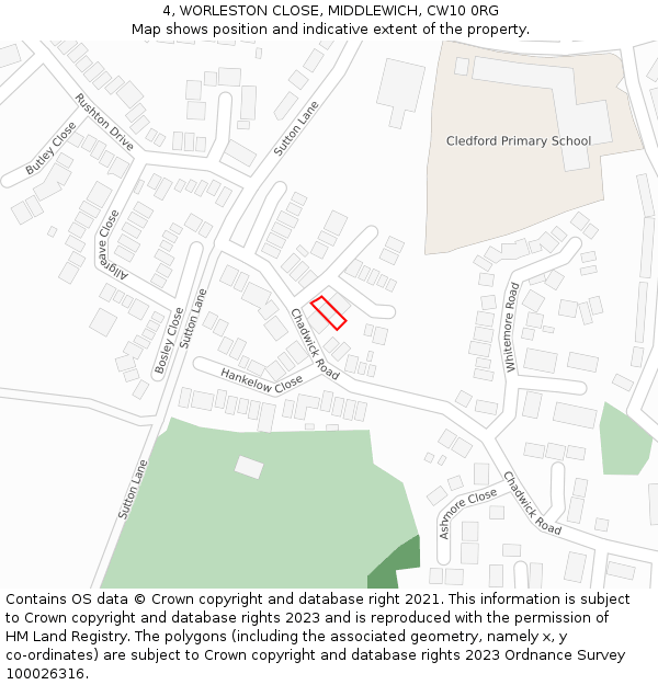 4, WORLESTON CLOSE, MIDDLEWICH, CW10 0RG: Location map and indicative extent of plot