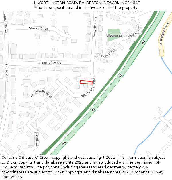 4, WORTHINGTON ROAD, BALDERTON, NEWARK, NG24 3RE: Location map and indicative extent of plot