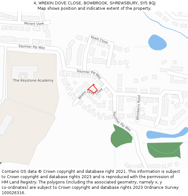4, WREKIN DOVE CLOSE, BOWBROOK, SHREWSBURY, SY5 8QJ: Location map and indicative extent of plot
