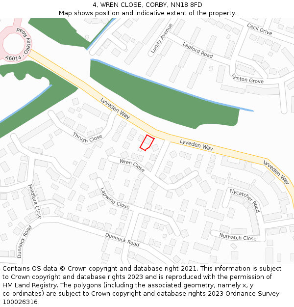 4, WREN CLOSE, CORBY, NN18 8FD: Location map and indicative extent of plot