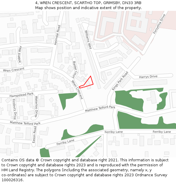 4, WREN CRESCENT, SCARTHO TOP, GRIMSBY, DN33 3RB: Location map and indicative extent of plot