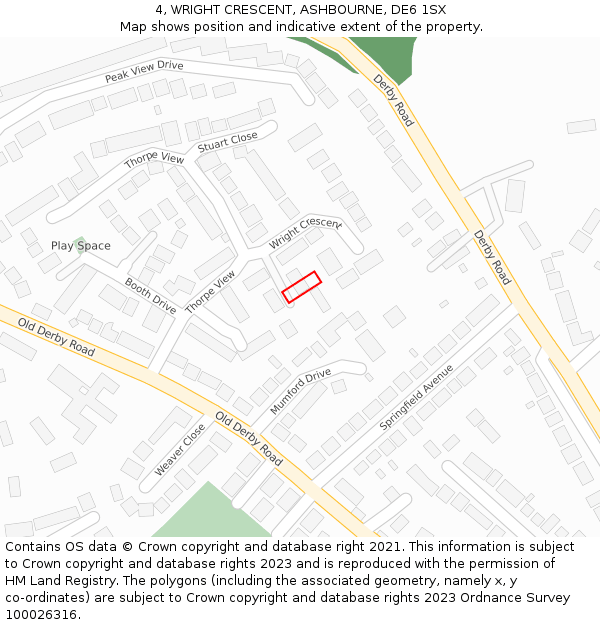 4, WRIGHT CRESCENT, ASHBOURNE, DE6 1SX: Location map and indicative extent of plot