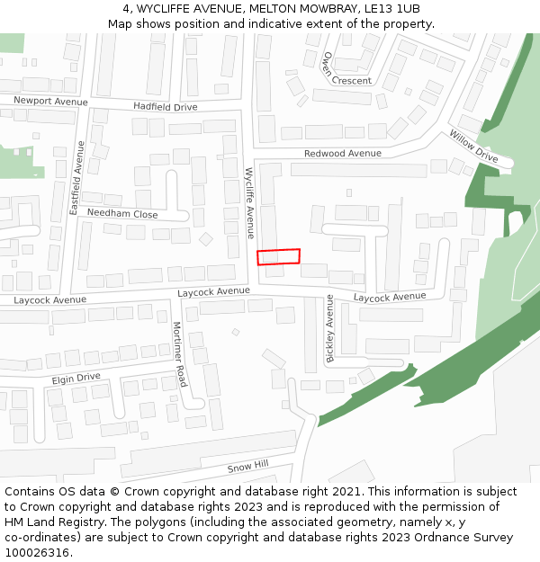 4, WYCLIFFE AVENUE, MELTON MOWBRAY, LE13 1UB: Location map and indicative extent of plot