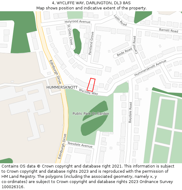 4, WYCLIFFE WAY, DARLINGTON, DL3 8AS: Location map and indicative extent of plot