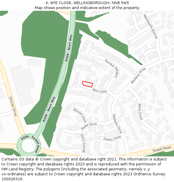 4, WYE CLOSE, WELLINGBOROUGH, NN8 5WS: Location map and indicative extent of plot