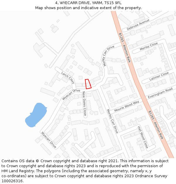 4, WYECARR DRIVE, YARM, TS15 9FL: Location map and indicative extent of plot