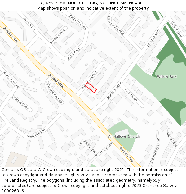 4, WYKES AVENUE, GEDLING, NOTTINGHAM, NG4 4DF: Location map and indicative extent of plot