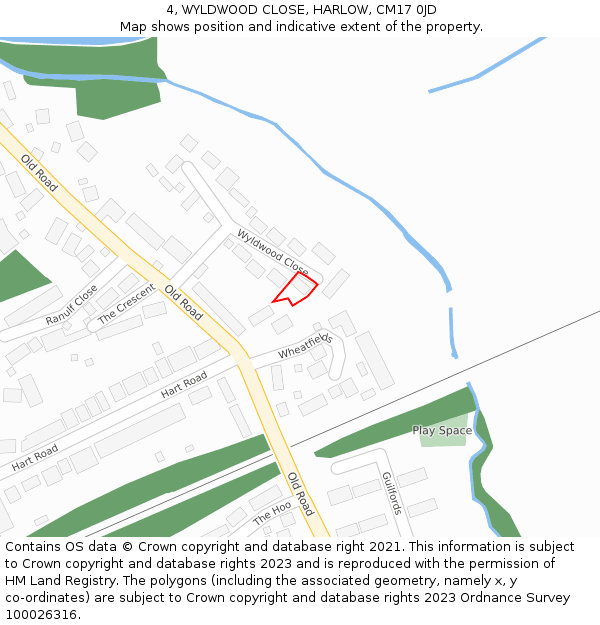 4, WYLDWOOD CLOSE, HARLOW, CM17 0JD: Location map and indicative extent of plot