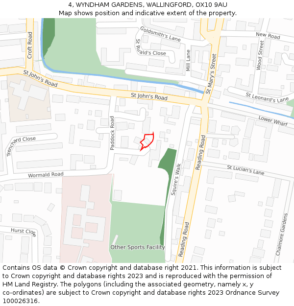 4, WYNDHAM GARDENS, WALLINGFORD, OX10 9AU: Location map and indicative extent of plot