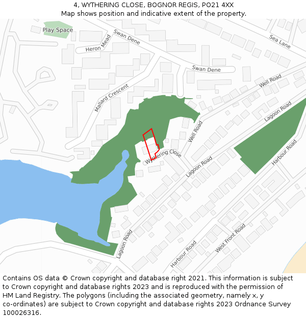 4, WYTHERING CLOSE, BOGNOR REGIS, PO21 4XX: Location map and indicative extent of plot