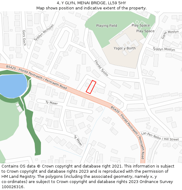 4, Y GLYN, MENAI BRIDGE, LL59 5HY: Location map and indicative extent of plot