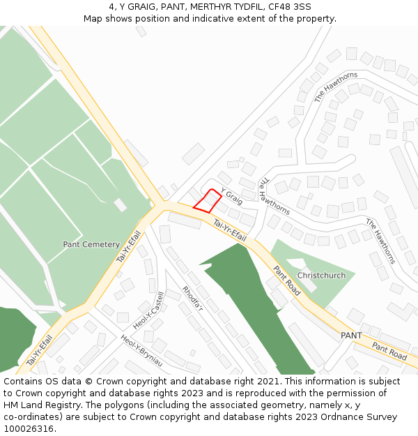 4, Y GRAIG, PANT, MERTHYR TYDFIL, CF48 3SS: Location map and indicative extent of plot