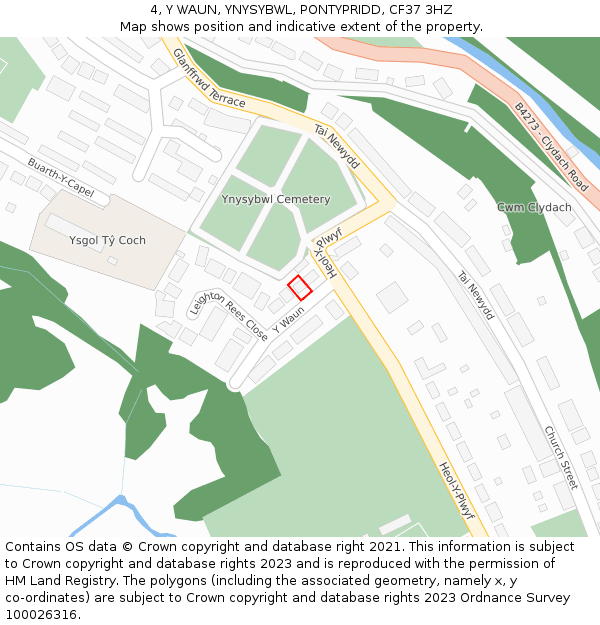 4, Y WAUN, YNYSYBWL, PONTYPRIDD, CF37 3HZ: Location map and indicative extent of plot