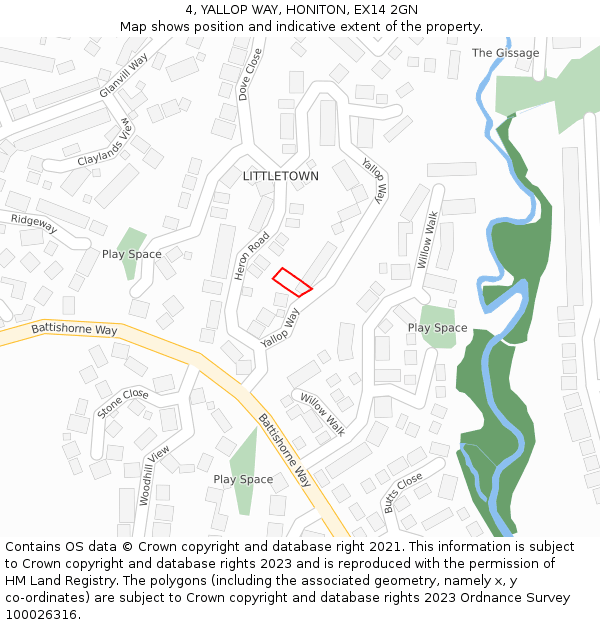 4, YALLOP WAY, HONITON, EX14 2GN: Location map and indicative extent of plot