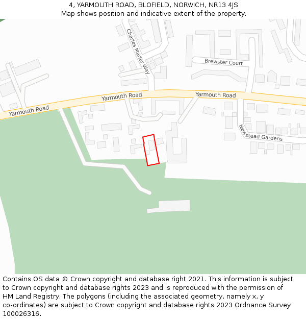 4, YARMOUTH ROAD, BLOFIELD, NORWICH, NR13 4JS: Location map and indicative extent of plot